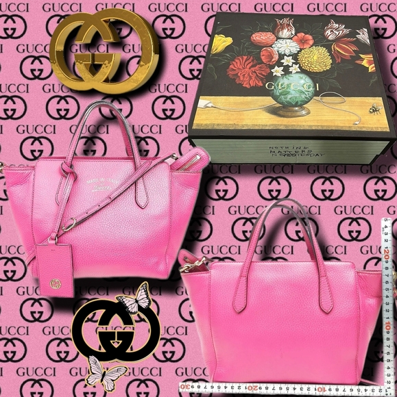 ⭐️Authentic COA Gucci Pink Pebbled Leather Swing Two-Way Shoulder / Hand Bag - Picture 2 of 16